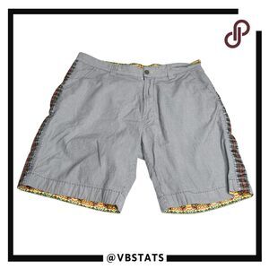 Robert Graham Men's Embroidered Striped Plaid Bermuda Shorts Navy White Size 36